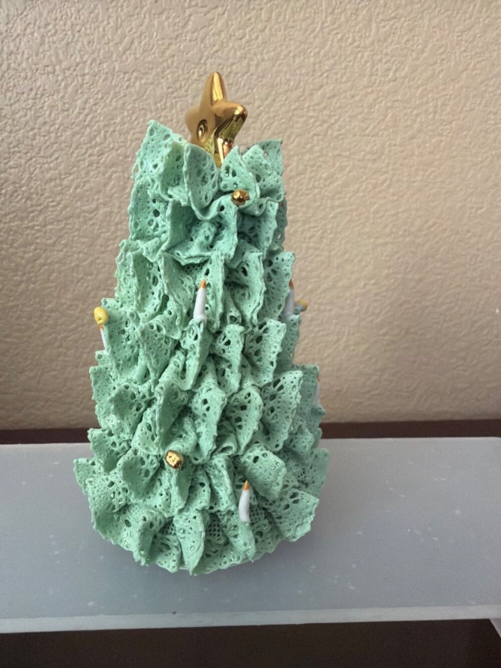 Vintage Irish Dresden Green Porcelain Lace Christmas Tree Bell MV Ireland 4.5"H - Picture 7 of 10
